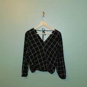 Windowpane Surplice Blouse